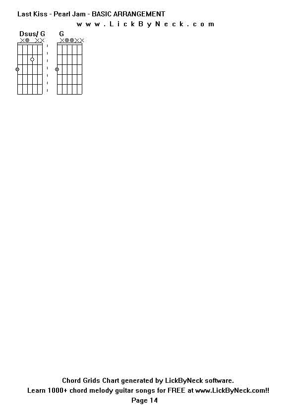 Chord Grids Chart of chord melody fingerstyle guitar song-Last Kiss - Pearl Jam - BASIC ARRANGEMENT,generated by LickByNeck software.